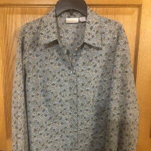 Elisabeth by Liz Claiborne Sz 18 Blue/green/tan long sleeve button front blouse